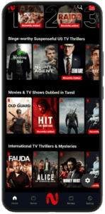 Netflix mirror app showing regional and international content categories